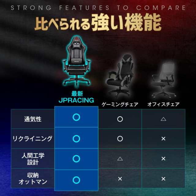 【色: ブラック】JPRACING ゲーミングチェア 【2022最新・オットマン